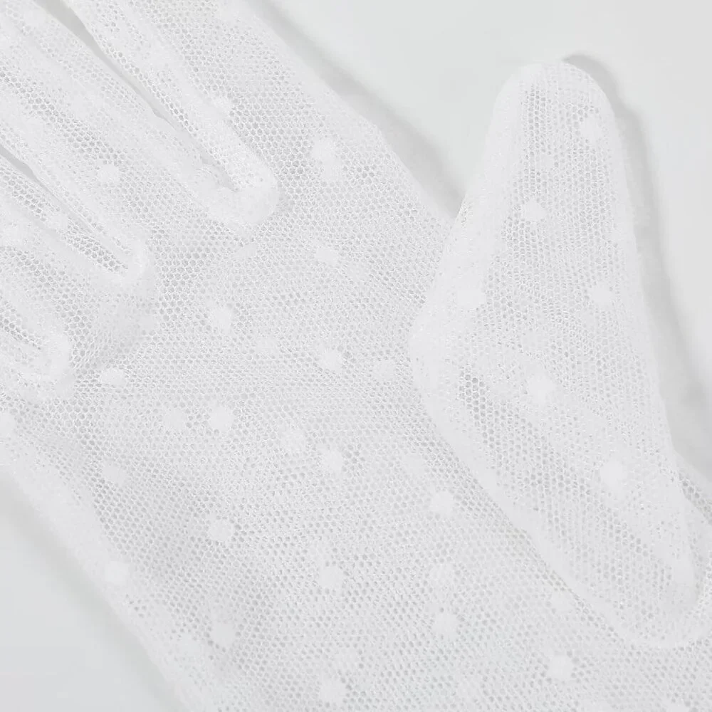 Women's Lvory 01 Short Floral Lace Gloves Sheer Mesh Bridal Wedding Party Prom